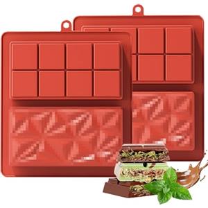 EnixwH 2 Pezzi Stampo per Cioccolato in Silicone, Silicone per Stampi, Stampo Silicone per Cioccolato, Stampo per Tavoletta Di Cioccolato Profondo Antiaderente per Fare Il Cioccolato (Rosso)