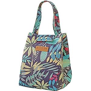 QXuan Borsa Termica Pranzo al Sacco Grande,Portatile Borsa Frigo Riutilizzabile Ideale per Studenti e uffici Cibo e Bevande,per Picnic,Pesca,Scuola,Lavoro (Foglie Scure)