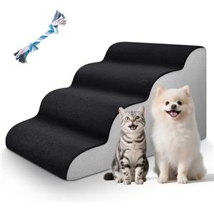 JUOIFIP Scaletta per Cani 4 Gradini in Spugna, Scaletta per cani di Piccola Taglia per Letto, Rampa per gatti Anziani, Rampa per Cani e Gatti con Copertura Rimovibile e Lavabile