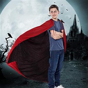 KBNIAN Mantello con Cappuccio Mantello Reversibile Costume Travestimento Trucco Vampiro Mantello Cappuccio Nero Rosso per Bambini o Aulti Halloween Dracula Cosplay (120cm / 47 ")