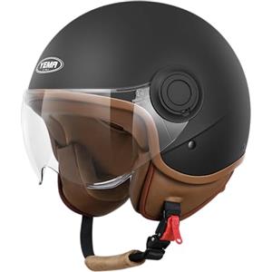 YEMA Casco YEMA Jethelm DW-631 per Moto e Scooter ECE 3/4 Casco semi-aperto per Uomo Donna (Nero, XL)