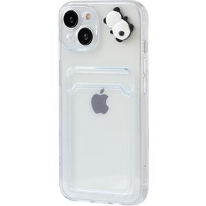 Keyihan Cover Trasparente per iPhone 13 con Porta Carte e Panda Decorativo - Custodia Slot per Schede, TPU Ultra-sottile, Silicone Morbido, Protezione Antiurto, Ideale per Viaggi, Affari e Borsa