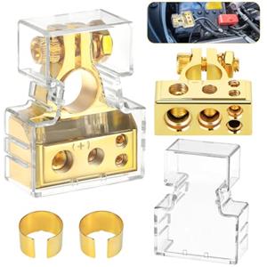 Zocipro 2Pcs Morsetti Batteria Auto, 0/2/4/8/10AWG Connettori Terminali per Batterie Positivo Negativo con Copertura e Spessori per Auto Caravan Marine RV Barca