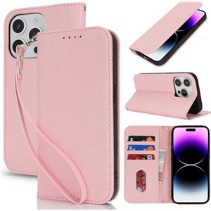 Lipvina Cover per iPhone 14 Pro Max Cover Custodia con Pellicola a Libro Portafoglio in Pelle Cover Porta Carte Flip Case Protettiva Custodia per iPhone 14 Pro Max,Rosa
