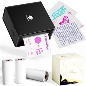 Phomemo M02 Mini Stampante Portatile con 3 Rotoli di Carta - Mini Stampante Termica Stampante Adesiva per Studio, Note, Immagini, Foto, Diari, fai da te, Compatibile con Smartphone e Tablet, Nero