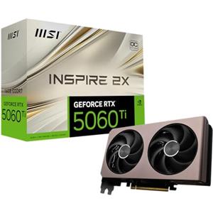 MSI GeForce RTX 5060 Ti 16G INSPIRE 2X OC Scheda Video - Memoria 16GB (GDDR7), Interfaccia PCI Express Gen 5 x16, Core CUDA 4608 unità, Risoluzione Max. (7680 x 4320) - Zero Frozr, Doppia ventola