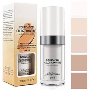 Bibonse TLM Fondotinta cambia colore, 30ml Fondotinta liquido bianco cambia colore impeccabile per pelli mature, foundation color changing idratante impermeabile correttore per trucco copertura totale SPF15