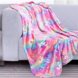 LXTOPN Coperta luminosa al buio, coperta per bambini, coperta con unicorno in flanella, 150 x 200 cm coperta flanella per ragazze e divano, Regali Unicorno (arcobaleno, 150 x 200 cm)