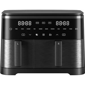 HAIMEEC Friggitrice ad aria 11 litri, Air Fryer doppio cestello, 10 Preimpostazioni, Schermo Tattile Digitale, Friggitrice Senza Olio, Componenti Antiaderenti, Regolabili 30°C-200°C, 78 Ricette