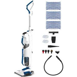 Polti Vaporetto 3 Clean Blue Aspirapolvere Lavapavimenti con Pulitore a Vapore Portatile, 3 Prodotti in 1, 14 Accessori, Aspirazione Ciclonica senza Sacco, Potenza Max 1800 W, Bianco e Blu