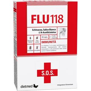 DIETMED ITALIA Srl Flu118 - Integratore per Difese Immunitarie e Vie Respiratorie con Echinacea, Vitamina C e Zinco - 30 Capsule Vegetali