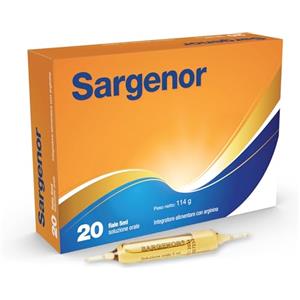 Meda Pharma Sargenor, Integratore Alimentare con Arginina, Utile in Caso di Stanchezza Fisica e Mentale, 20 Fiale, Confezione da 114 gr