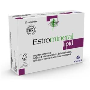 Estromineral Lipid, 20 Compresse, Integratore per Menopausa e Controllo del Colesterolo e Trigliceridi, con Soia, Fermenti Lattici, Berberis, Acido Folico, Calcio, D3. Senza Glutine e Lattosio.