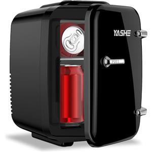YASHE Mini frigo da camera, 4L frigorifero piccolo per la cura della pelle, 220V CA/12V CC, termoelettrico e scaldino per bevande, ufficio, dormitorio, auto, nero