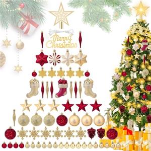 Charmofun Palline di Natale con LED luci, Set di 70 Decorazioni Albero di Natale, Odecorazioni Palline Natalizie Infrangibili Plastica Con Gancio, Addobbi E Decorazioni (Rosso e oro)