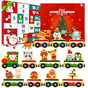 Commodum Calendario dell'Avvento 2025, Commodum Calendario dell'avvento con 24 Trenino Legno Bambini, Trenino Legno Giocattolo per Bambini, Regalo Giocattoli Bambina, Regali di Natale Originali per Bambina