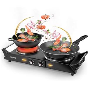 Duronic HP2 BK Fornello Elettrico 2500W 2 Piastre in Ghisa con Manici Termoisolati Temperatura Regolabile Piano Cottura Portatile per Campeggio Viaggi Ufficio e Casa Acciaio I