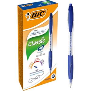 BIC Atlantis Classic Penna a Sfera Blu - Meccanismo a Scatto, Punta Media 1.0 mm, Confezione da 12 Pezzi