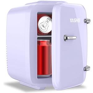 YASHE Mini frigo da camera, 4L frigorifero piccolo per la cura della pelle, 220V CA/12V CC, termoelettrico e scaldino per bevande, ufficio, dormitorio, auto, Viola