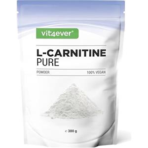 Vit4ever L-Carnitine Pure - 300 g di polvere pura senza additivi - 100% L-Carnitina Tartrato - 100 porzioni con 3000 mg di Carnitina in polvere - Vegan - Alto dosaggio