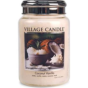 Village Candle Coconut Vanilla Candela profumata in barattatolo Grande, 17 x 10 cm, 1219 g, profumazione Cocco e Vaniglia, Fino a 170 Ore di consumo