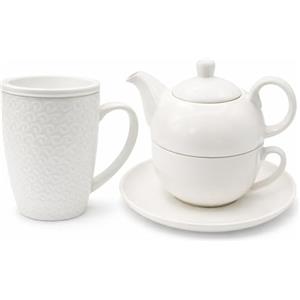 LEONARDO LUXURY HOME DESIGN Kit 2 Pezzi Porcellana Bianca Tazza Teiera Egoist 400 ml Tisaniera Filtro Coperchio The Infuso Servizio Elegante Idea Regalo Lavastoviglie Forno Microonde (Tazza+Tisaniera)