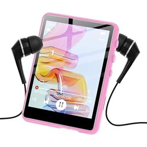 SWOFY Lettore MP3 da 128 GB con touch screen Bluetooth 5.3-2,4 pollici, suono HiFi, altoparlante integrato, funzione registrazione, radio FM, può essere esteso a 512 GB (rosa)