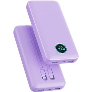 Pxwaxpy Power Bank 26800mAh con Cavi, Powerbank 25W PD QC4.0 Ricarica Rapida USB C Caricatore Portatile con 5 Uscite & LCD Display Batteria Esterna per iPhone 16/15/14/13, Samsung Huawei Pixel etc - Viola