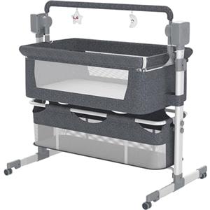 Nine point nine Elettrico Bluetooth Intelligente Culla Next to Me, Culla Neonato Fianco Letto, Convertibile Co-sleeping per Bambini Pieghevole con Musica 5 Ingranaggi Ondeggianti (601 Grey)