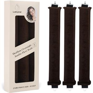 Luckybear Bigodino Jumbo senza calore, 3 aste flessibili in raso, per tutti i tipi di capelli, senza calore, strumento per lo styling dei ricci durante la notte, morbido velluto marrone satinato