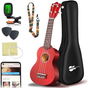 Everjoys Ukulele Soprano per Principiante Adulto Uculele da 21 Pollici con Borsa, Accordatore, Corde Aggiuntive, Cinturino, Plettri, Mogano