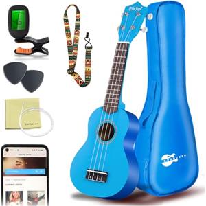 Everjoys Soprano Ukulele, Uculele da 21 Pollici con Borsa, Accordatore, Corde Aggiuntive, Cinturino, Plettri, Okulele Strumento Musicale per Adulti, Blu