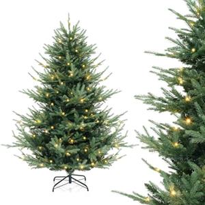 RELAX4LIFE Albero di Natale 135cm, Luci LED Incorporate, con 442 Rami Folti, Effetto Realistico, Base Metallica, Decorazione natalizia per Casa, Ufficio e Negozio (135cm)