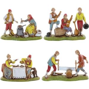 Moranduzzo Set 4 Pastori Adatto a Presepe da 6 cm Scala 1:32 - MINI 6 - Statuina Indistruttibile, Stile '700, Rifinita a Mano, Scultore M. Landi, Made in Italy