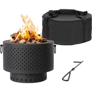 Navaris Braciere da Giardino Senza Fumo - Caminetto da Esterno - Stufa Pellet da Campeggio - con Attizzatoio e Borsa Trasporto - Pieghevole e Portatile in Ghisa