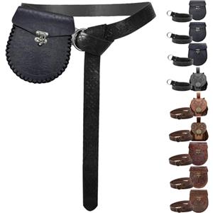 AUNGCSHE Confezione da 2 Cintura Medievale e Marsupio Medievale, Cintura Vichinga, Accessori Medievali, per Costume Medievale, Costume Vichingo, Gioco di Ruolo Rinascimentale (Lupo Nero)