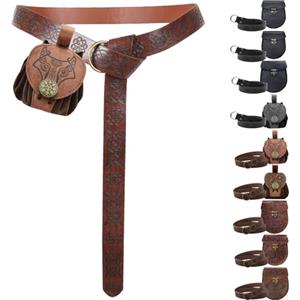 AUNGCSHE Confezione da 2 Cintura Medievale e Marsupio Medievale, Cintura Vichinga, Accessori Medievali, per Costume Medievale, Costume Vichingo, Gioco di Ruolo Rinascimentale (Marrone A)