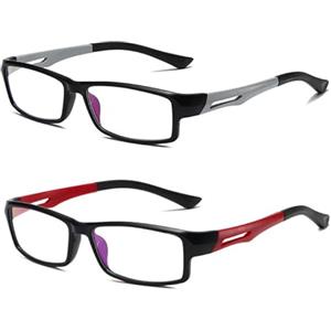 Eyglajdd Occhiali da Lettura TR90 per Uomo e Donna, Set da 2 Occhiali con Filtro Luce Blu Grigio-Rosso