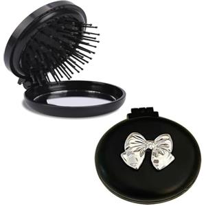 BOBOZHONG 2 pezzi Spazzole per Capelli Rotonde,Spazzola per Capelli Tascabile,Mini pettine per Capelli,Spazzole per Capelli da Viaggio con Specchio,Pettine per Massaggio Portatile per Donne e Ragazze