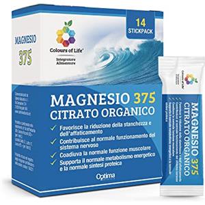Colours Of Life Magnesio 375 - integratore alimentare a base di magnesio citrato organico - favorisce la riduzione di stanchezza e affaticamento e supporta il normale metabolismo energetico 14 stickpack