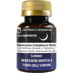 LABOTTEGADEGLIINTEGRATORI Melatonina Complesso Notte 200 Compresse 1 al dì | con Griffonia Escolzia Triptofano Magnesio Vitamine B1 B3 B6 | Sonno Umore e Rilassamento | Non animale LA BOTTEGA DEGLI INTEGRATORI