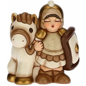 THUN - Statuina Presepe Soldato con Cavallo - Decorazioni Natale Casa - Linea Presepe Classico, Variante Bianca - Ceramica - 7,5 x 5,5 x 8,5 h cm