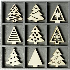 Knorr Prandell Scatola Ornamenti in Legno Alberi di Natale 10.5x10.5cm, Naturale, 45 unità