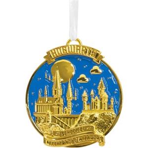 Hallmark Scuola di magia e stregoneria di Hogwarts, ornamento in metallo di alta qualità, scena notturna, decorazione per albero di Harry Potter, ornamento natalizio da appendere, regali per Natale