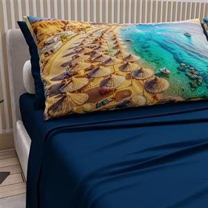 PETTI Artigiani Italiani - Lenzuola Matrimoniali Cotone con Federe in Stampa Digitale, Lenzuolo Completo Letto Matrimoniale Fantasia Sharm El Sheikh Blu Notte, 100% Made in Italy