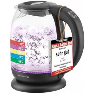 Emerio WK-119255 Bollitore elettrico in vetro, 2200 W, 1,7 litri, in acciaio inox, trasparente, nero [classe di efficienza energetica A+]