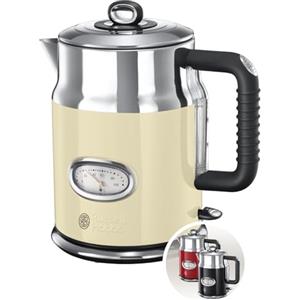 Russell Hobbs Bollitore Acqua Elettrico Retro, 1.7 L, 2400 W, Filtro Anticalcare Rimovibile e Lavabile, Zona Bollitura Rapida, Acciaio Inox, Crema 21672-70