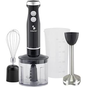 BEPER P102FRU151 Frullatore a Immersione 4 in 1, Mixer Multifunzione con Tritatutto 500ml, 1000 W, Fruste, Bicchiere 700ml, 4 Lame in Acciaio Inox, Blender Turbo & Pulse, Accessori Smontabili