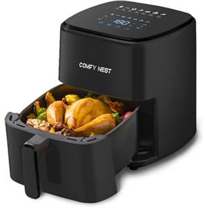 Comfy Nest, Friggitrice ad aria calda 5L con display digitale 1400W, tecnologia ad aria rapida, 10 programmi preimpostati, controllo della temperatura 80-200°C, nero, friggitrice ad aria