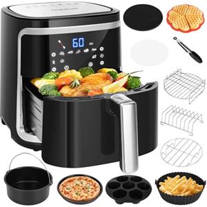 Aigostar Friggitrice ad aria intelligente 7L 1900W, con 12 Friggitrice ad aria accessori, Controllo WiFi/App, 7 Programmi, Schermo LED Touch, Cestello Rimovibile Antiaderente, Senza Olio, Senza BPA
